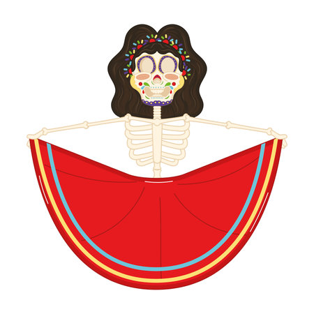 Isolated cute mexican catrina cartoon kawaii Vectorのイラスト素材