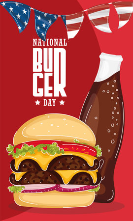 National burger day vertical template with cheeseburger and soda Vectorのイラスト素材