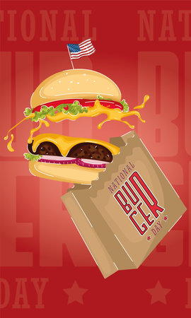 National burger day vertical template with cheeseburger Vectorのイラスト素材