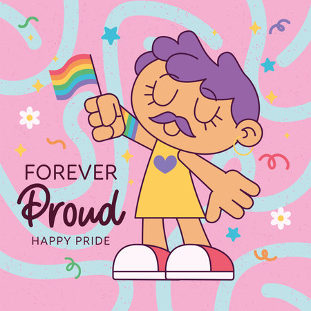Isolated cute transgender character holding lgbt flag Proud month Vectorのイラスト素材