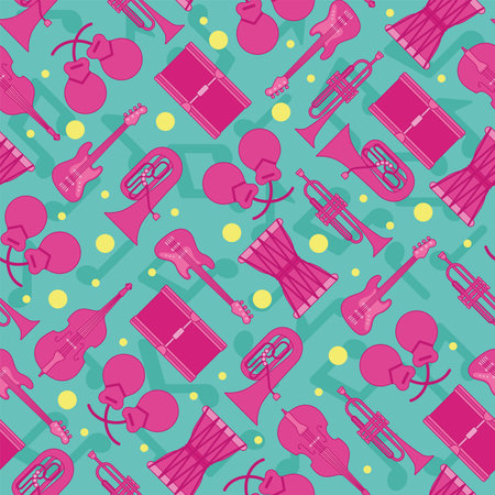 Colored seamless pattern background with musical instruments Vectorのイラスト素材