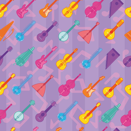 Colored seamless pattern background with musical instruments Vectorのイラスト素材