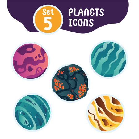 Set of different colored sci fi planet icons Vectorのイラスト素材