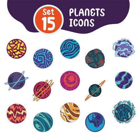 Set of different colored sci fi planet icons Vectorのイラスト素材