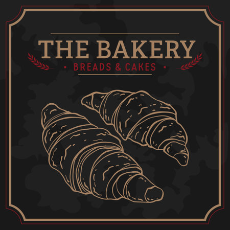 Isolated retro high quality premium bakery badge with croissant sketches Vectorのイラスト素材