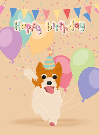 Cute birthday invitational card with a happy dog Vectorのイラスト素材