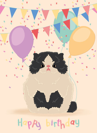 Cute birthday invitational card with a happy cat Vectorのイラスト素材