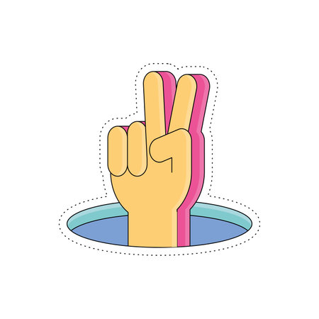 Isolated colored groovy hand gesture cute sticker icon Vectorのイラスト素材