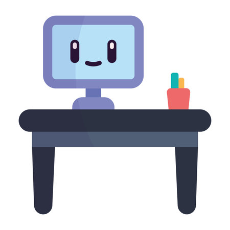 Isolated colored table with a cute monitor screen office icon Vectorのイラスト素材
