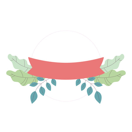 Isolated empty ribbon with natural leaves Vectorのイラスト素材