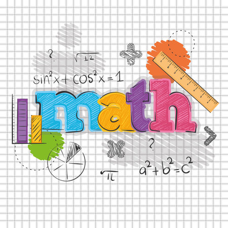 Math class lettering with formulas on a notebook paper Vectorのイラスト素材