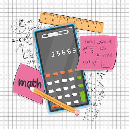 Isolated calculator with mathematical formulas Math class concept Vectorのイラスト素材