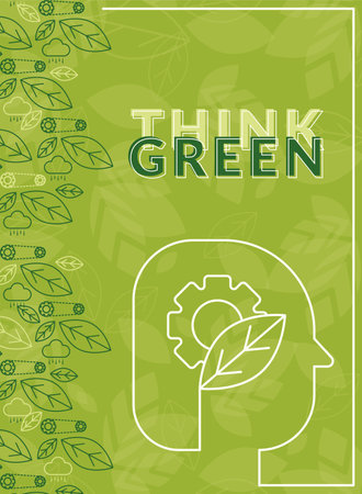 Green vertical ecological sustainability poster with eco head icon Vectorのイラスト素材