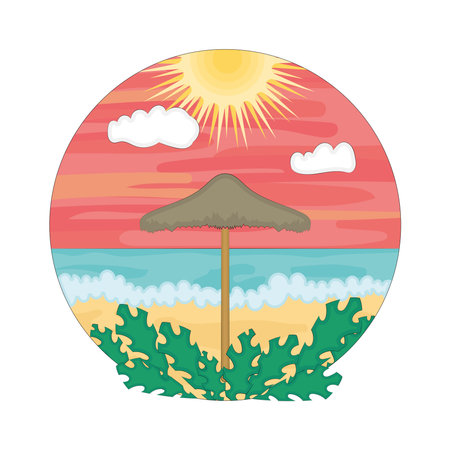 Watercolor summer sunset landscape with leaves Vectorのイラスト素材
