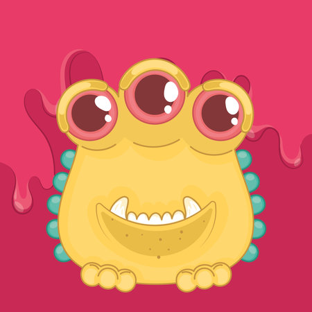 Isolated cute yellow monster with three eyes Vectorのイラスト素材
