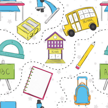 Seamless pattern background with school supply icons Vectorのイラスト素材