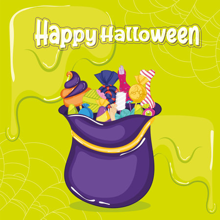 Colored halloween candies bag Happy halloween Vectorのイラスト素材