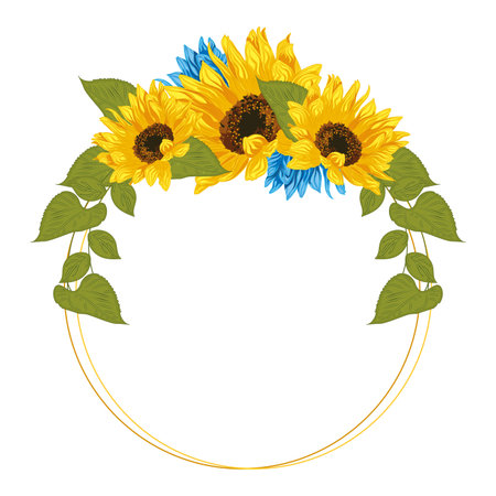 Colored sunflower frame Flower border Vectorのイラスト素材