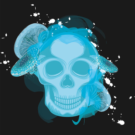 Isolated colored skull with mushrooms graffiti style Vectorのイラスト素材