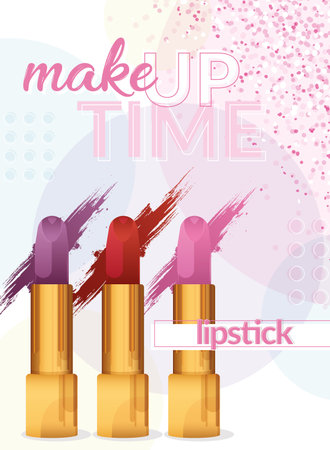 Makeup time poster with colored lipsticks Vectorのイラスト素材