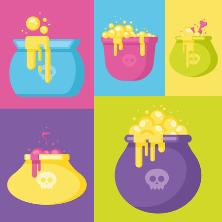 Set of halloween witch cauldron icons Vectorのイラスト素材