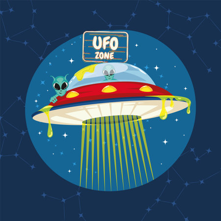 Cute cartoon alien UFO sticker Vectorのイラスト素材