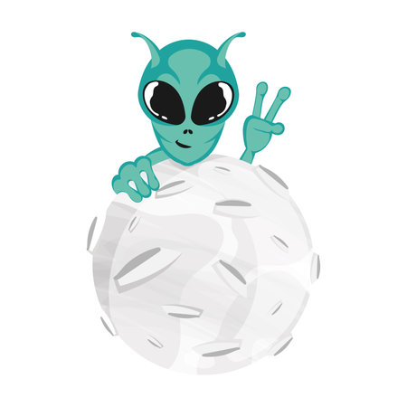 Cute alien character on a planet Vectorのイラスト素材