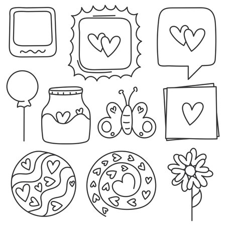 Set of stickers hand drawn Vectorのイラスト素材