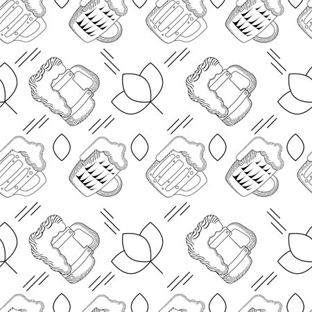 Beer glasses and bottles sketch pattern bacground Vectorのイラスト素材