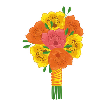 Realistic detailed flowers bouquet Vectorのイラスト素材