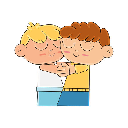 Happy children hugging cartoon kawaii Vector illustrationのイラスト素材