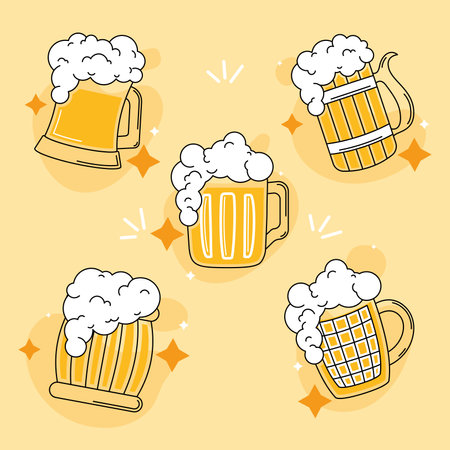 Colored beers sketches Icon set Vector illustrationのイラスト素材