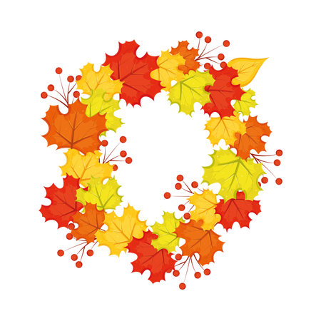 Autumn wreath with colorful leaves and berries Vectorのイラスト素材