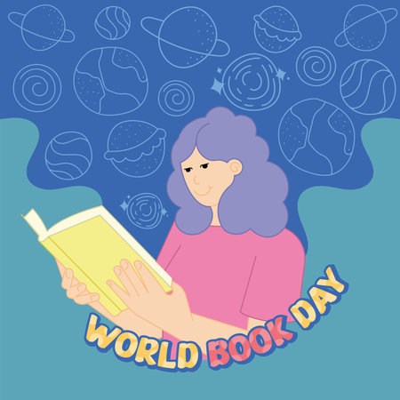 World book day poster Woman reading Vectorのイラスト素材