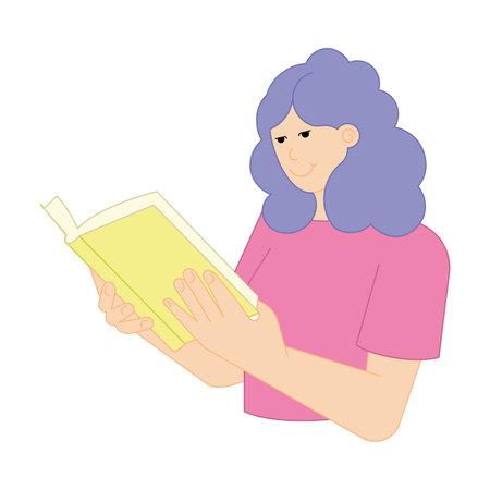 Woman character reading a book Teacher Vectorのイラスト素材