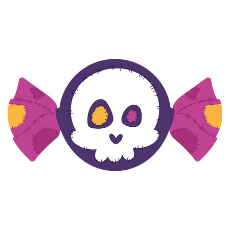 Skull-shaped candy with stitched patches and cute spooky vibe, Vectorのイラスト素材
