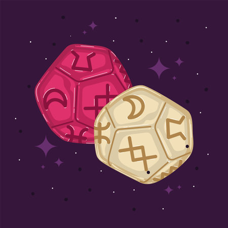Runic dice with mystical symbols on dark background, Vectorのイラスト素材