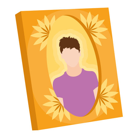 Male portrait with black hair in decorative frame, Vectorのイラスト素材