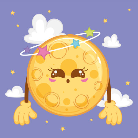 Moon surrounded by colorful stars in outer space, vector illustrationのイラスト素材