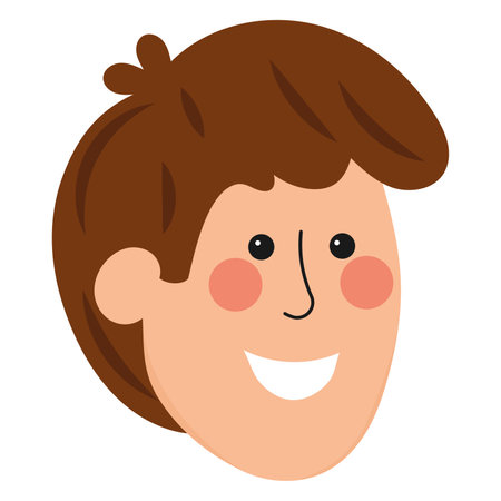 Smiling boy with brown hair, close-up face, Vectorのイラスト素材