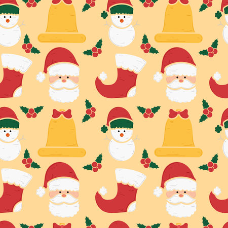 Holiday pattern with Santa, snowmen, stockings, and holly, Vectorのイラスト素材