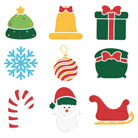 Christmas icon set with reindeer, sleigh, and gifts, Vectorのイラスト素材