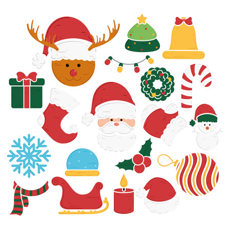 Christmas symbols collection with Santa, snowman, and wreath, Vectorのイラスト素材
