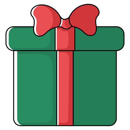 Green Christmas gift box with red bow, Vectorのイラスト素材