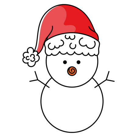 Christmas snowman wearing Santa hat illustration, Vectorのイラスト素材