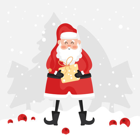 Santa Claus walking with Christmas gift, Vectorのイラスト素材