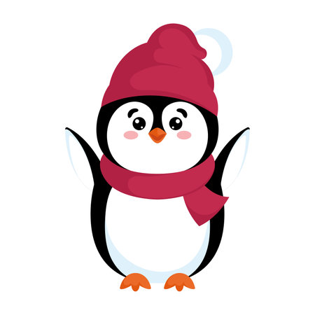 Smiling penguin in winter red scarf, Vectorのイラスト素材