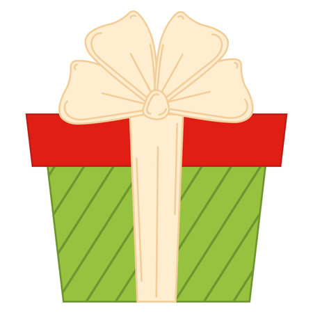 Green gift box with cream bow and red lid, Vectorのイラスト素材