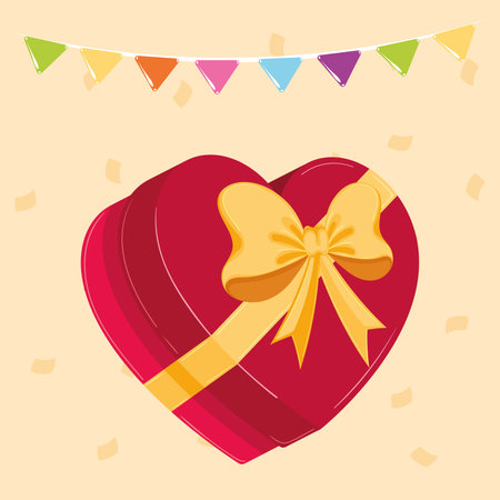 Red heart-shaped gift box with golden ribbon and bow Vectorのイラスト素材