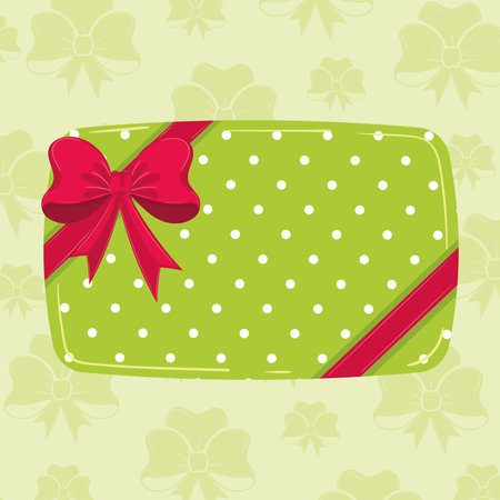 Green gift box with red ribbon and polka dot design Vectorのイラスト素材